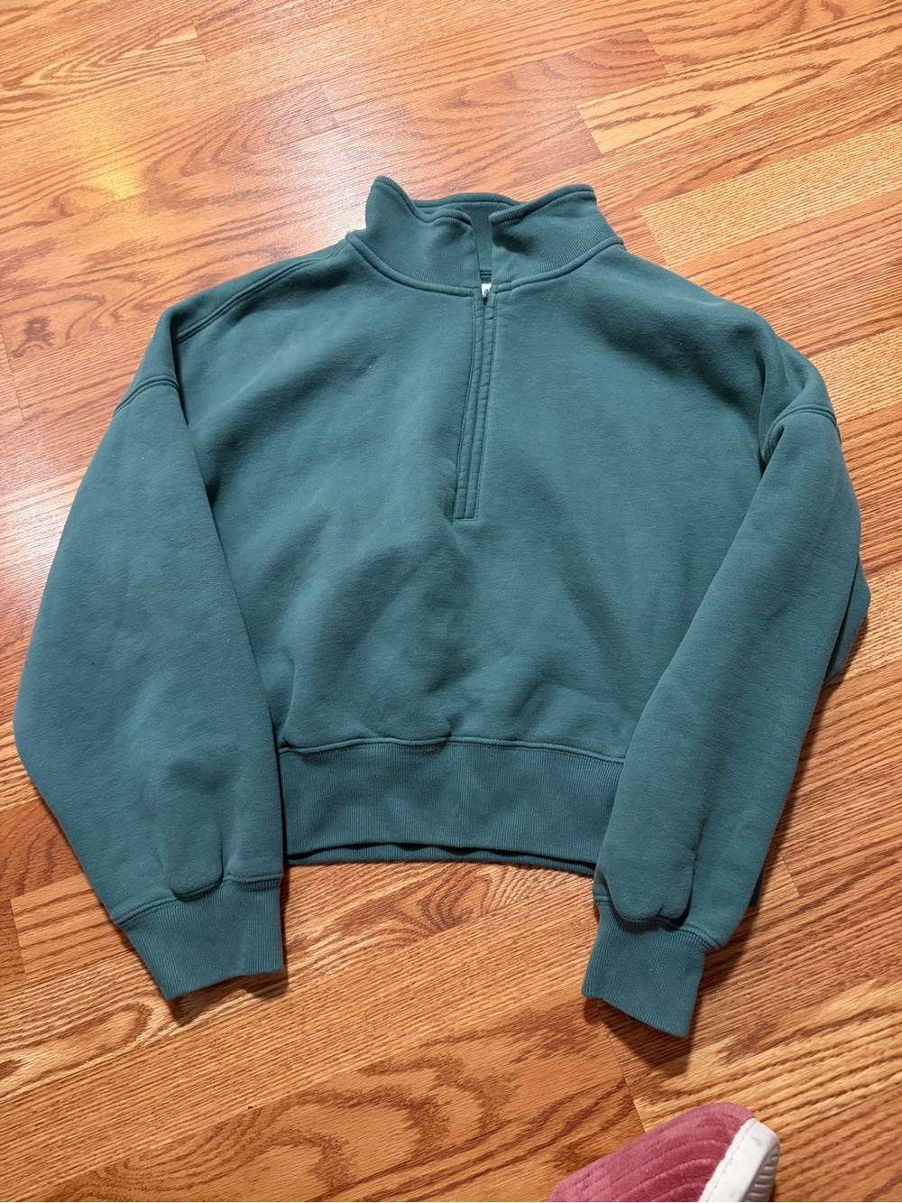 Abercrombie, Half-Zip Pullover Crop Sweatshirt in Green, Medium